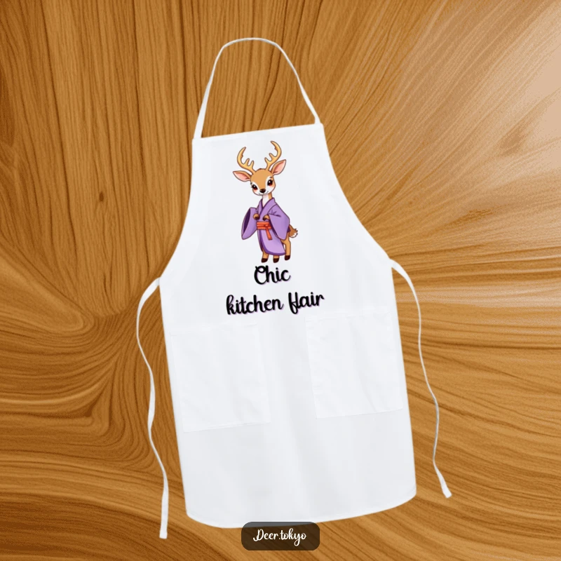 Funny Purple Kimono Deer Apron: A deer in a purple kimono with flowing sleeves, adding elegance and humor to cooking.