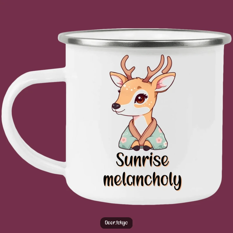 Wistful Deer Kimono Camping Mug: Adventure with Gentle Floral Beauty