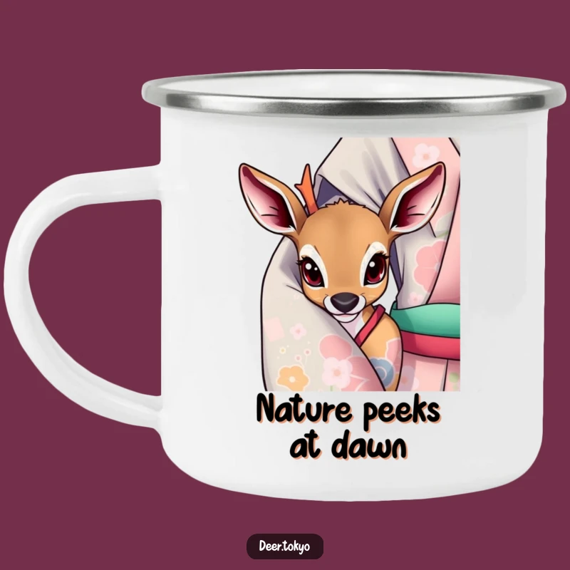 Whimsical Deer Kimono Camping Mug: Adventure with Peek-a-Boo Charm
