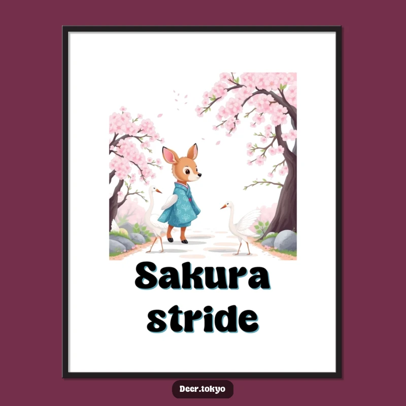 Funny Blue Crane Kimono Deer Digital Art: Instant Serene Beauty