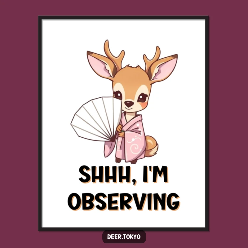 Funny Curious Deer Pastel Kimono Fan Digital Art - Instant Humorous Decor