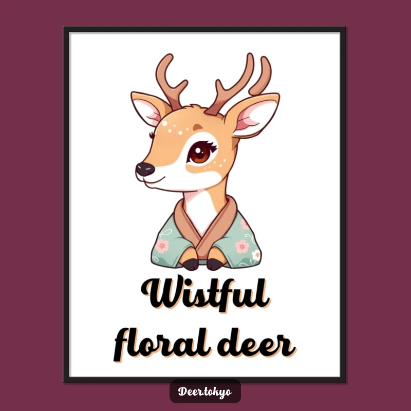 Wistful Deer Kimono Digital Art: Instant Gentle Decor, Artistic Gift Idea