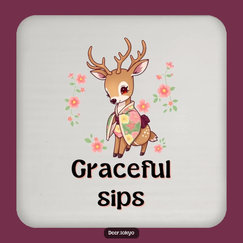 Funny Floral Kimono Deer Coaster: Protect Surfaces with Elegant Charm