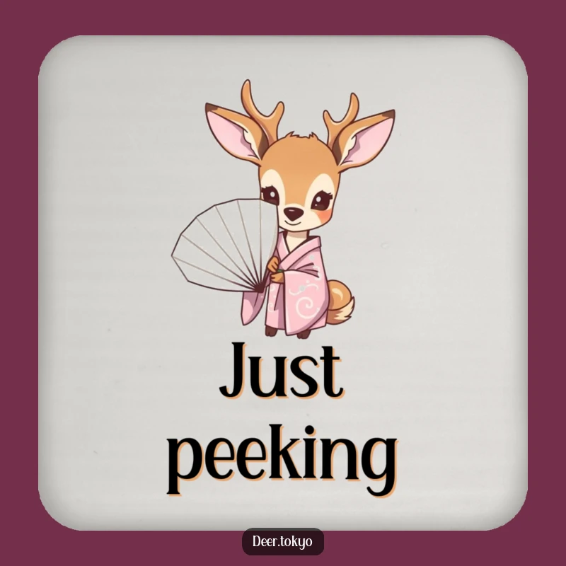 Funny Curious Deer Pastel Kimono Fan Coaster - Protect Surfaces with Humor