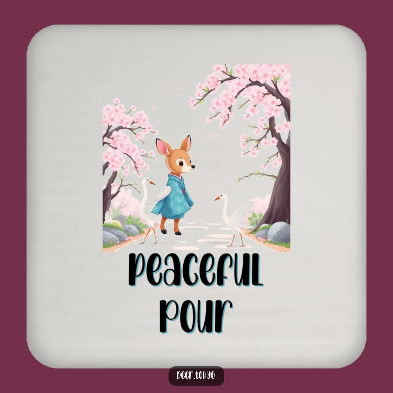 Funny Blue Crane Kimono Deer Coaster: Protect Surfaces with Artistic Charm