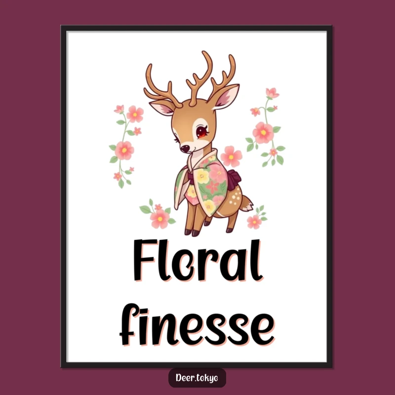 Funny Floral Kimono Deer Poster: Elegant Art for Serene Spaces
