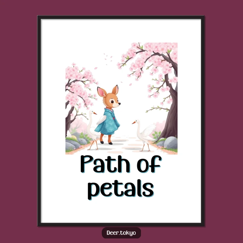 Funny Blue Crane Kimono Deer Poster: Bring Serene Art Home