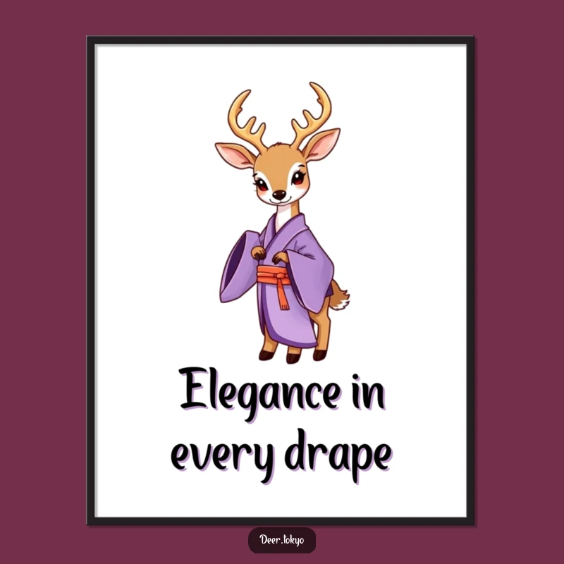 Free Printable Wall Art: Elegant Deer in Purple Kimono, Funny Downloadable Decor Gift