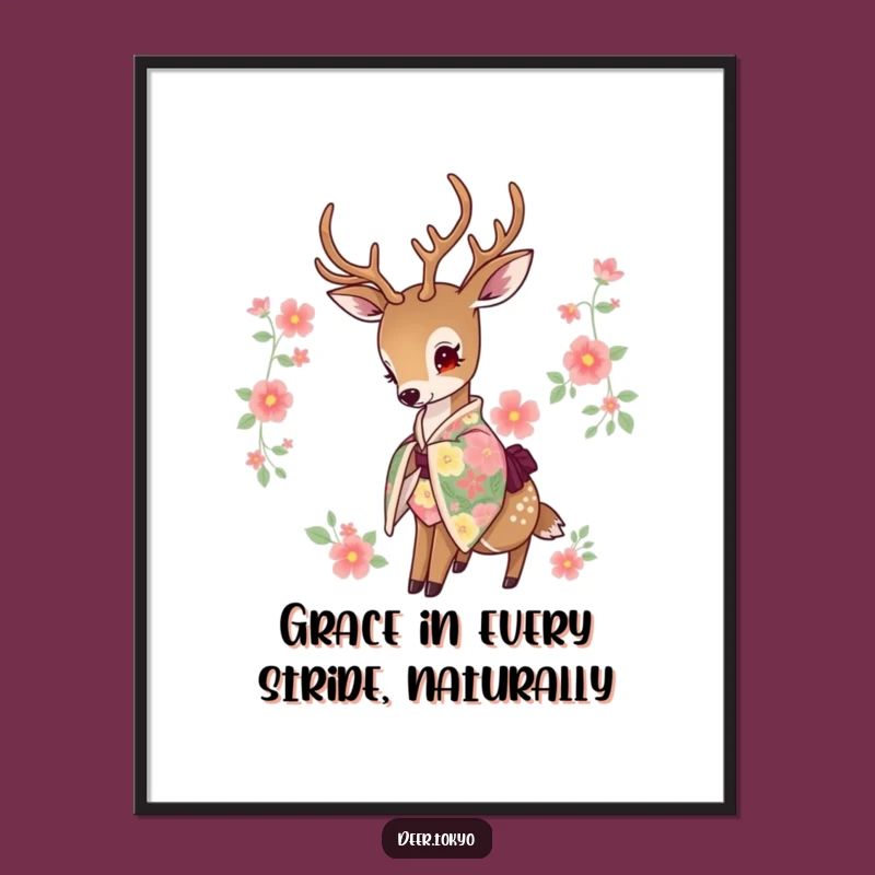 Beautiful Free Printable Wall Art: Deer in Floral Kimono - Serene Decor