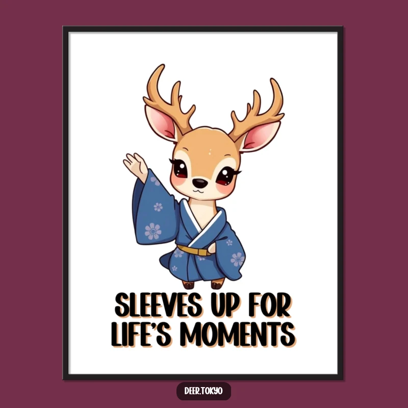 Free Printable Wall Art: Charming Deer Blue Kimono, Elegant Downloadable Decor