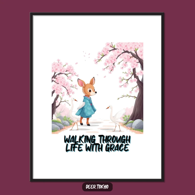 Stunning Free Printable Wall Art: Deer on Cherry Blossom Path - Tranquil Decor