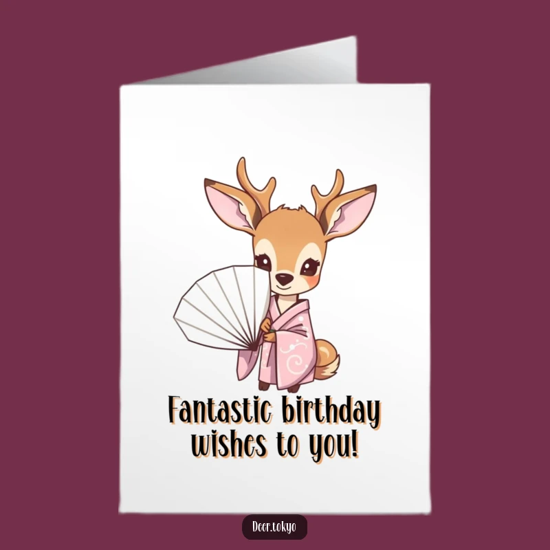 Free Printable Birthday Card: Curious Deer in Pastel Kimono, Funny Downloadable Gift