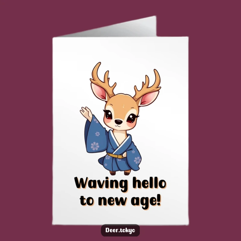 Free Printable Birthday Card: Charming Deer Blue Kimono, Elegant Downloadable Gift