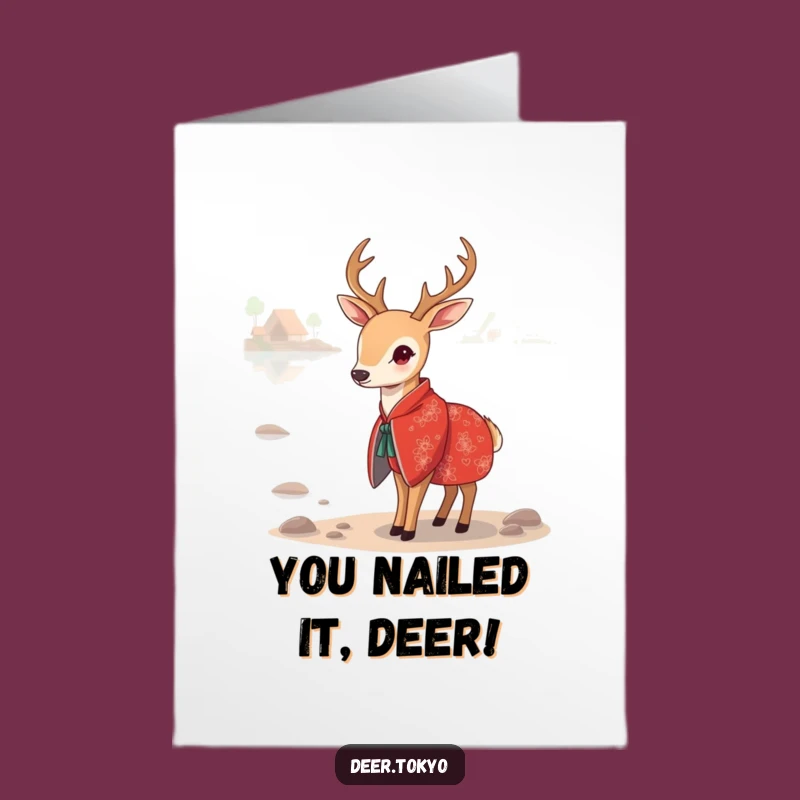 Free Printable Congrats Card: Elegant Deer in Red Kimono, Unique Downloadable Gift