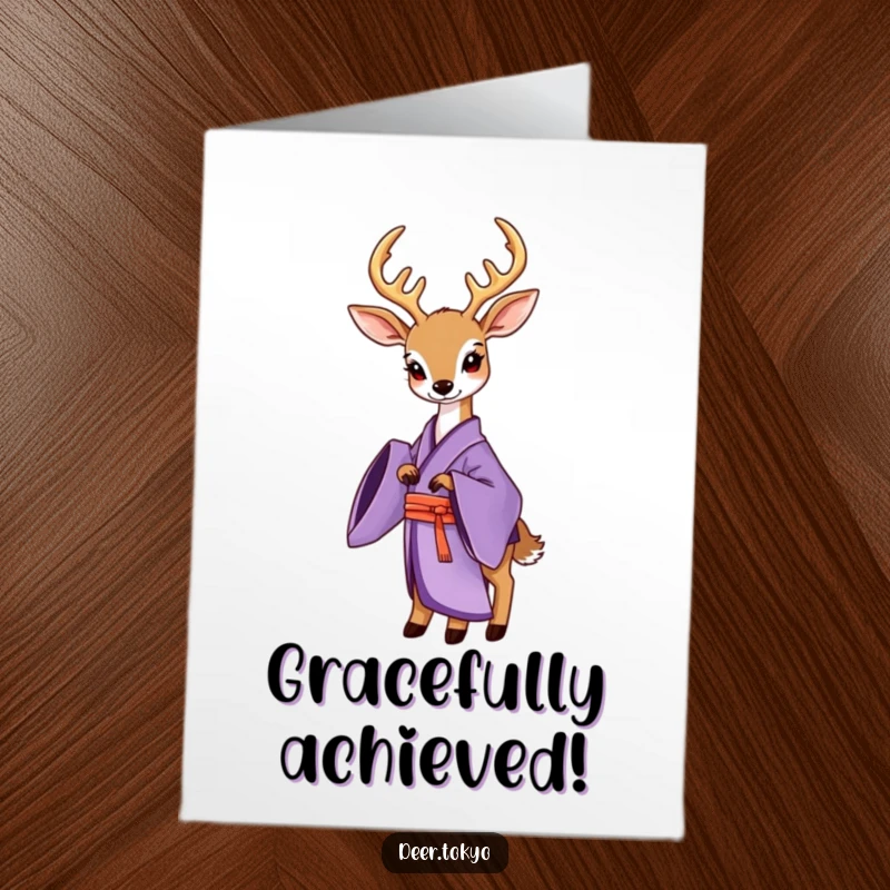 Free Printable Congratulations Card: A deer in a beautiful purple kimono with flowing sleeves, conveying warm wishes.