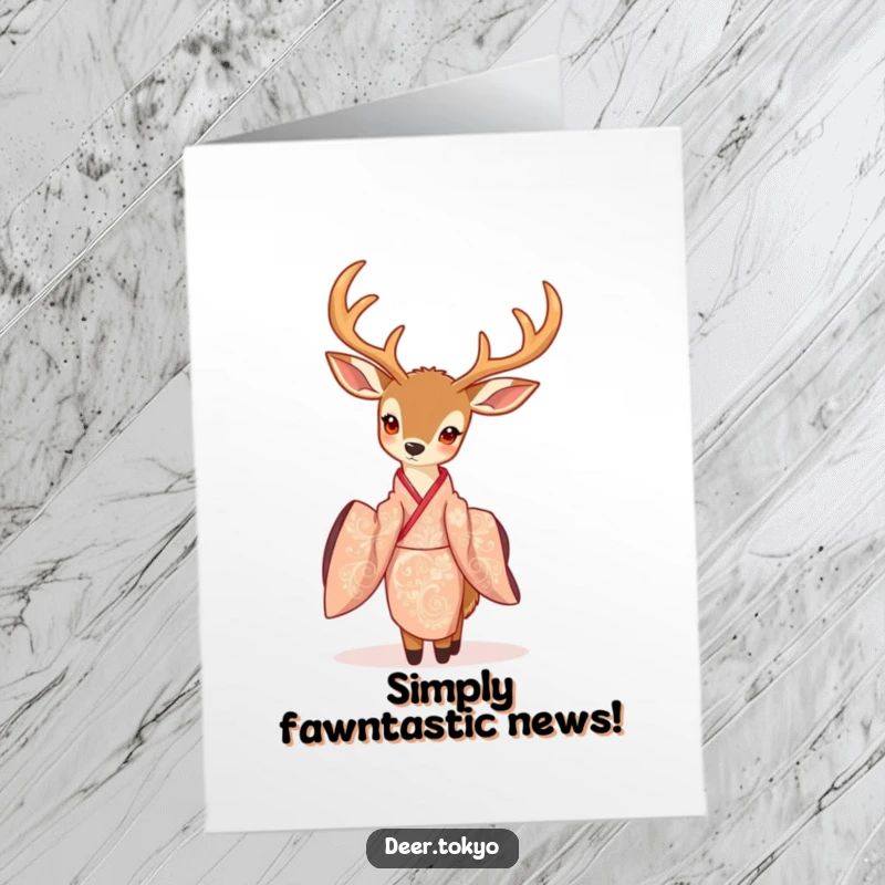 Elegant Free Printable Congratulations Card: A charming deer with delicate antlers strikes a graceful pose in a beautiful kimono.