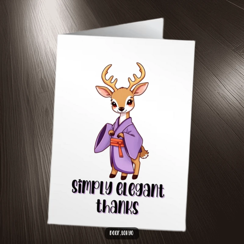 Funny Free Printable Thank You Card: Sophisticated deer in a vibrant purple kimono striking a graceful pose.