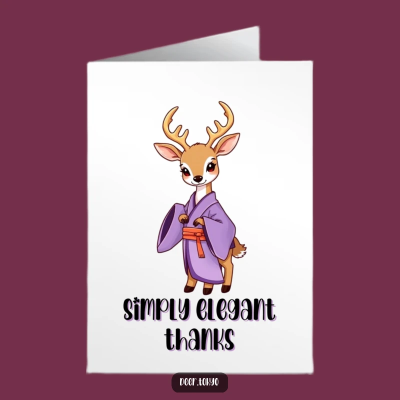 Free Printable Thank You Card: Sophisticated Deer in Purple Kimono, Heartfelt Downloadable Gift