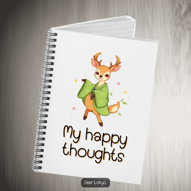 Funny Green Kimono Deer Notebook: A deer in a green kimono with bamboo motifs happily twirls, inspiring happy notes and creativity.